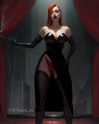 ai_generated big_breasts black_dress disney dominant_female female globes green_eyes jessica_rabbit red_hair smoking stable_diffusion tagme tagme_(artist) who_framed_roger_rabbit