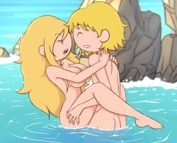 1boy 1girls adventure_time ass biting_lip blonde_hair breasts cartoon_network covered_nipples drawsoyeah eyebrows_visible_through_hair female finn_the_human fionna_the_human_girl glistening glistening_body heyloodsdraws in_water light-skinned_female light-skinned_male long_hair male nude nude_female nude_male open_mouth outside public public_sex selfcest selfcest? sex short_hair stand_and_carry_position straight thick_thighs wet wet_body