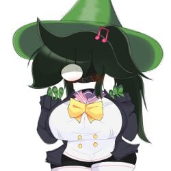 1girl black_hair black_skin blank_background breasts buttons cardigan cosplay crazy_eyes crossover danganronpa dave_and_bambi_mod digital_drawing_(artwork) fake_mouth female female_only fnf_mod fnf_mods friday_night_funkin friday_night_funkin_mod green_hat hair_ornament huge_breasts large_hat long_hair long_sleeves musical_note musical_note_hair_ornament one_eye open_cardigan open_clothes otonokoji_kanade pink_sailor_collar pocket ponytail purple_cardigan redacted_(firstbirthdays) ribbon rule_63 sailor_collar sailor_dress seifuku self-upload smile solo solo_female super_danganronpa_another_2 thick_thighs thighhighs white_background white_legwear yellow_ribbon