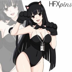 black_hair cat_ears cat_tail cleavage cosplay hfxpins jabami_yumeko kakegurui