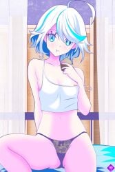 ahoge cupcake female_only furina_(genshin_impact) genshin_impact heterochromia lucky-jj panties short_hair small_breasts tank_top