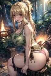 ai_generated big_ass big_breasts blonde_female camo_print fairy_tail jungle lucy_heartfilia solo_female teasing_viewer