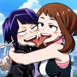 2girls ahe_gao ai_generated boku_no_hero_academia female female_only french_kissing jirou_kyouka kissing kyoka_jiro multiple_girls my_hero_academia ochako_uraraka powerhouserift tongue_kiss tongue_touching_another's_tongue tongues_touching yuri