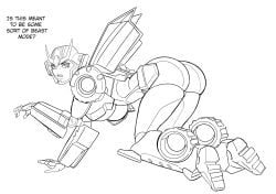 1girls ass big_ass big_breasts breasts english_text female on_fours robot robot_girl robot_humanoid strongarm_(transformers) text transformers uncolored