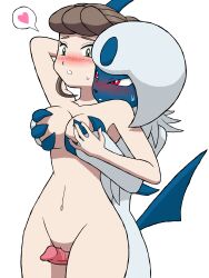 1boy 1girls 2024 3:4 absol absurd_res animal_genitalia animal_penis anthro anthrofied beauty_(pokemon) beauty_(pokemon_xy) blue_body blue_fur blush blush_lines bodily_fluids breast_grab breasts brown_hair canine_genitalia canine_penis claws digital_media_(artwork) duo female fur generation_3_pokemon genitals green_eyes groping_from_behind hair hand_on_breast heart_symbol hi_res human interspecies knight-of-syrinx male mammal nintendo npc_trainer nude penis pokemon pokemon_(species) pokemon_xy pokephilia pussy pussyjob red_eyes sex sweat tail thigh_sex white_body white_fur