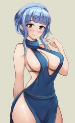 1girls blue_dress blue_hair blue_nails blush brown_eyes cleavage cleavage_cutout commission dress female female_only fire_emblem fire_emblem:_three_houses hourglass_figure light-skinned_female light_skin marianne_von_edmund nintendo revealing_clothes scrapy sideboob solo thighs wide_hips