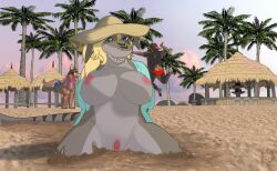 2024 anthro areola ass backwards_baseball_cap backwards_hat ball baseball_cap beach big_breasts blonde_hair blue_eyes breasts canid canine canis clothing domestic_dog elena_(shastakovich) female fish fox genitals grey_body group hair hat headgear headwear hi_res huge_breasts looking_at_viewer male mammal marine mastiff molosser mudwuff nipples outside palm_tree plant pussy rottweiler sand shark solo_focus striped_body stripes sun_hat tree trio volleyball_(ball)