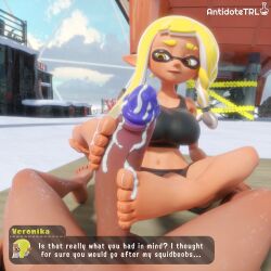 1boy 1girls 3d agent_3_(splatoon_3) antidotetrl artist_name barefoot braid_(splatoon) cum cum_on_feet cum_on_penis english_text feet footjob hiro_(splatoon) inkling inkling_girl new_agent_3_(splatoon) octoling octoling_boy penis splatoon splatoon_3:_return_of_the_mammalians text toes veronika_(splatoon) yellow_eyes yellow_hair