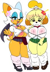 2girls animal_crossing big_breasts cassettedream crossover doubutsu_no_mori dream-cassette female female_only hoshime isabelle_(animal_crossing) multiple_girls nintendo rouge_the_bat sega shizue_(doubutsu_no_mori) sonic_(series) sonic_the_hedgehog_(series) tagme transparent_background