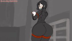 1girls android android_girl animated ass ass_bigger_than_head ass_expansion big_ass blue_eyes blue_tongue breasts critnuke elster_(signalis) female female_only huge_ass light-skinned_female light_skin no_sound short_hair signalis solo standing tagme thick_thighs video