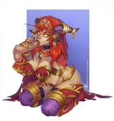 1girls alexstrasza blizzard_entertainment blowjob disembodied_penis fellatio handjob kate_starling kneeling light-skinned_female light_skin oral oral_sex red_hair solo warcraft world_of_warcraft wow