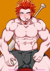 bara beard bulge danganronpa danganronpa_1 kuwata_leon male male_nipples male_only muscular_male nipples penis_outline solo underwear yuufreak