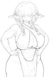 abs black_and_white braids brie_oc goblin_female hair_over_eyes huge_breasts