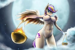 2015 anthro anthrofied blue_eyes breasts cutie_mark d-lowell equine fan_character female fire hair holding looking_at_viewer mammal my_little_pony navel nipples nude outside pegasus pussy solo wings