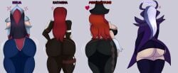 4girls ass ass_comparison ass_focus ass_size_chart ass_size_difference big_ass big_butt blueartfiend bottom_heavy bubble_butt irelia_xan katarina_du_couteau large_ass large_butt league_of_legends lineup miss_fortune multiple_girls red_hair syndra thighhighs white_hair