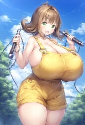 ai_generated barely_contained big_breasts breasts brown_hair bursting_breasts cleavage cute final_fantasy final_fantasy_viii gigantic_breasts happy hips huge_breasts huge_hips large_breasts looking_at_viewer massive_breasts minmin selphie_tilmitt sideboob smile wide_hips