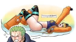 big_ass big_breasts big_butt big_woman boots egghead female futuristic iury_padilha jacket laying_down laying_on_back male nice_ass one_piece roronoa_zoro sleepy stretching thick thick_thighs thong topwear vegapunk_york yawn yawning