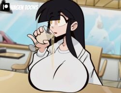 accidental_exposure black_hair drink_on_breasts drink_spill female hagen_toons massive_breasts shorter_than_10_seconds tagme transparent_clothing video yellow_eyes