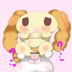 balls bikini blush brown_eyes brown_fur canine censored chiffon_(cinnamoroll) cinnamon_(cinnamoroll) cinnamoroll cinnamoroll_(series) clothing cocker_spaniel cum cute dog duo female feral fluffy_fluffy_cinnamoroll fur japanese long_ears looking_at_viewer male mammal penis pussy sanrio sex straight swimsuit text translated unknown_artist white_fur yellow_fur