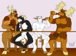 abs alcohol balls beverage biceps blush brown_fur caprine cervine drunk erection fur goat hooves horn hunterramirez male male_only mammal markings moose muscles penis ram reindeer retracted_foreskin uncut