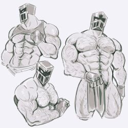 1boy bara buff chest_hair faceless faceless_character faceless_male fight_knight fight_knight_(character) flexing hairy hairy_chest hairy_male happy_trail hi_res i_need_to_lick_on_his_hairy_bod_with_my_tongue_like_i'm_laying_edges knight male male_focus male_only monochrome muscular muscular_male no_color no_visible_genitalia pubes pubic_hair showing_off solo solo_focus solo_male topless topless_male vhkansfweer