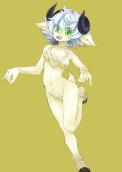 breasts caprine corin female green_eyes hair kemono mammal nipples nude sheep solo white_hair