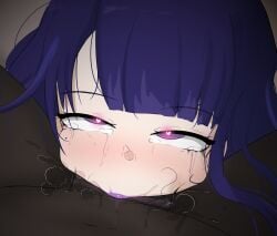 1boy blowjob crying_with_eyes_open dark-skinned_male dark_skin deepthroat dominant_male fat_man fellatio genshin_impact heart heart-shaped_pupils hoyoverse interracial light-skinned_female light_skin lipstick_mark lipstick_on_penis lord_dante mihoyo pov pubes pubic_hair purple_hair raiden_shogun saliva saliva_drip saliva_on_penis saliva_on_tongue submissive_female throat_fuck