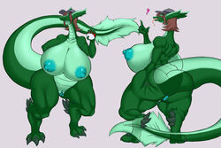 1girls anthro anus big_breasts breasts brown_hair dragon female hair heart nipples nude plain_background poke_ball pose pussy scalie solo tongue tongue_out video_games yoh-sl