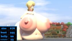 3d 3d_(artwork) belly_expansion black_nails blender blonde_hair blue_eyes breast_expansion giantess giantess_growth growth_drive huge_ass huge_belly huge_breasts kneeling light_blue_lipstick mario_(series) nintendo princess_rosalina ripped_pants squidly super_mario_galaxy