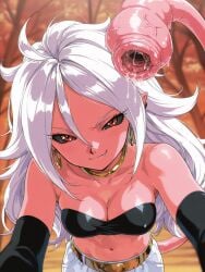 ai_generated android_21 anime_style dragon_ball dragon_ball_z pink_skin tail tail_pussy tail_vore white_hair