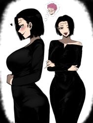 1girls big_breasts black_hair blush blushing bob_cut color color_edit colorized curvy curvy_body curvy_female curvy_figure curvy_hips dress gonzalo_costa huge_breasts itadori_jin itadori_kaori jujutsu_kaisen kenjaku large_breasts masoq095 milf open_mouth pink_hair scar short_hair smiling smiling_at_viewer thighs thinking_of_someone thought_bubble tight_clothing tight_dress tongue tongue_out wide_hips