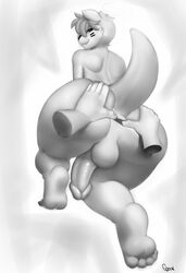 2015 anthro anus artist_name ass ass_grab backsack balls bent_over big_ass chief_(zonkpunch) disembodied_hand duo fangs greyscale halo hand_on_ass hindpaw human human_on_anthro humanoid_penis interspecies kneeling looking_at_viewer looking_back male male_only mammal monochrome mustelid naughty_face otter paws penis plantigrade raised_tail smile smirk soles solo_focus spread_anus spreading sqoon tail thick_thighs