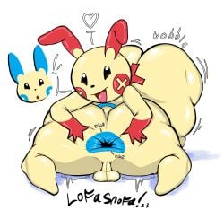 2boys anthro anus ass ass_bigger_than_head balls ballsack big_ass big_butt big_thighs blue_anus bottom_heavy curvy curvy_body curvy_figure duo femboy generation_3_pokemon hips_wider_than_shoulders huge_ass huge_butt inviting_to_sex lagomorph lofasnofa looking_at_viewer looking_back male male_only minun nintendo nude nude_male open_smile plusle pokémon_(species) pokemon pokemon_(species) presenting_anus presenting_ass presenting_hindquarters rabbit_ears simple_background spread_anus spread_ass thick_ass thick_thighs wide_hips yellow_body