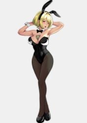 bito_raimu blonde_hair blue_eyes bunnysuit groping_breasts moaning money_in_cleavage neo:_the_world_ends_with_you one_eye_closed pale_skin the_world_ends_with_you