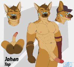 anthro anus balls big_penis canid canine canis erection genitals hi_res jackal lyrobr male male_only mammal model_sheet nipples penis solo solo_focus tongue