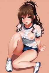 ai_generated brown_hair horny sweat tharkica to_love-ru visible_nipples yuuki_mikan