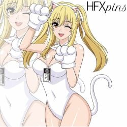 blonde blonde_hair cat_ears cat_tail cosplay hfxpins kakegurui saotome_meari white_dress yellow_hair