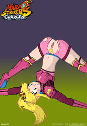 1girls armor athletic blonde_hair blue_eyes blush boots cheeba crotchless_spats crown crown-shaped_pubic_hair earrings edit female female_only football football_player football_uniform mario_(series) mario_strikers midriff nintendo pink_shorts ponytail princess_peach pubic_hair pussy shorts spread_legs torn_shorts vagina yaknow-edit