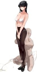 1boy absurdres aegyo_sal areola_slip bald bare_arms bare_shoulders black_eyes black_hair black_pantyhose black_shoes bra breasts cleavage closed_mouth clothed_female_nude_male collarbone commentary completely_nude cum ejaculation erection expressionless face_in_ass female full_body grey_panties hair_behind_ear hair_between_eyes highres komi-san_wa_komyushou_desu komi_shouko large_penis legjob lips loafers long_hair long_legs looking_at_viewer mamimi_(mamamimi) medium_breasts motion_lines navel nude own_hands_together paid_reward_available panties panties_under_pantyhose pantyhose penis sagging_breasts shoes single_sidelock solo_focus squatting standing stomach straight straight_hair swept_bangs testicles uncensored underwear v_arms white_bra