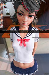 3d 3d_(artwork) age_difference age_gap belly belly_button brat bratty darkbahamuth female female_torso marvel marvel_rivals midriff miniskirt navel nipple_bulge peni_parker peni_parker_(marvel_rivals) petite petite_body petite_female pinup school_uniform schoolgirl sfw skirt snapchat teenage_girl teenager text tummy young younger_female