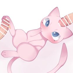 ambiguous_gender anthro biped blue_eyes blush censor_bar erection female floating generation_1_pokemon genitals glans group hi_res himimi human humanoid_genitalia humanoid_penis legendary_pokemon male mammal mew_(pokemon) mythical_pokemon nintendo nude_anthro penis pink_body pink_tail pokemon pokemon_(species) pupils simple_background tail white_background