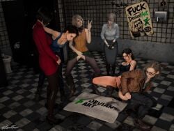 ada_wong antifa ashley_graham bodily_fluids body_fluids claire_redfield deviantart disgusting female female_only grace_ashcroft jill_valentine nasty peeing resident_evil revenge sherry_birkin thegoatfaper toilet