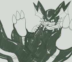 1boy anthro bandai bodysuit bulge cum cum_through_clothes digimon erection fan_character male male_only mao_otter masturbation monochrome penis rubber ryodramon solo tenting veemon