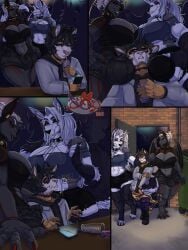 absurd_res alcohol alley altyren_therein anthro bat beverage bulge_on_face bulge_rubbing canid canid_demon canine demon drinking femboy group gynomorph hellaverse hellhound helluva_boss hi_res imminent_sex intersex intersex/male loona_(helluva_boss) male mammal mythological_canine mythological_creature mythology night nightclub public rave robotbarista tiger_demon trio val_(robotbarista)