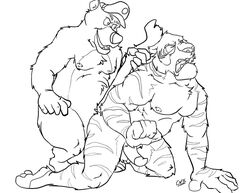 2boys all_fours anthro baloo cameronwolfe_(artist) disney doggy_style duo from_behind gay male male_only muscles pecs penis request sex shere_khan sketch tail_pull talespin the_jungle_book yaoi