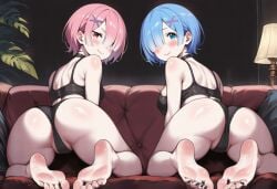 1boy 1boy1girl 1girl1boy 1girls 2girls ai_assisted ai_generated ass barefoot black_choker black_panties blacked blacked_asian blue_eyes blue_hair blush cheating choker couch cuckold cuckolding dark-skinned_male dark_skin feet female foot_focus from_behind lamp looking_at_viewer looking_back multiple_girls nay_juno netorare ntr on_couch panties partially_visible_vulva pink_hair ram_(re:zero) re:zero_kara_hajimeru_isekai_seikatsu red_eyes rem_(re:zero) sexy sexy_pose short_hair smile snowbunny soles take_your_pick thick_thighs thighs toes underwear underwear_only x_hair_ornament