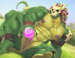 abs absurd_res animal_genitalia anthro anus bara biceps bone bone_mask fishingmanmax genital_slit genitals hi_res lihzahrd lizard lizardman male male_only mask muscular muscular_anthro muscular_male nipple_piercing nipples pecs piercing reptile scalie skull skull_mask slit_play solo solo_male tail terraria witch_doctor_(terraria)