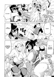 black_hair breasts censored comic elf female hair kemono kunoichi long_hair male mammal nipples raccoon tentacle translated young yuuki_ray