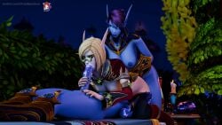 1girls 2futas 3d athletic_futa blender blonde_hair blood_elf blowjob blue_skin breasts breasts_out clothing functionally_nude futa_on_female futanari handjob nipples pale_skin penis purple_hair rainbowviral red_hair sex threesome vaginal_penetration void_elf warcraft world_of_warcraft