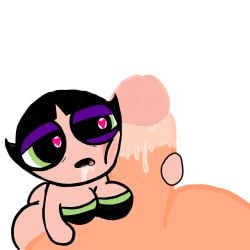 big big_ass big_penis blowjob buttercup_(powerpuff_girls) chocking heart_eyes powerpuff_girls professor_utonium saliva saliva_on_penis